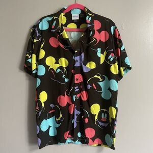 Disney Mickey Mouse Mens Graphic Button Up Shirt small Black